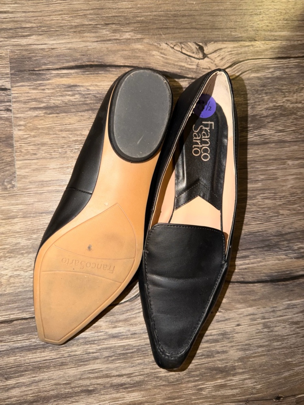 Franco Sarto Black Pointed-Toe Leather Loafers - Picture 2 of 3